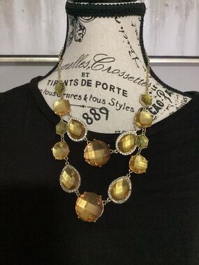 Gold-Tone Multi Gem Faceted Statement Necklace & Earrings- Women Jewelry